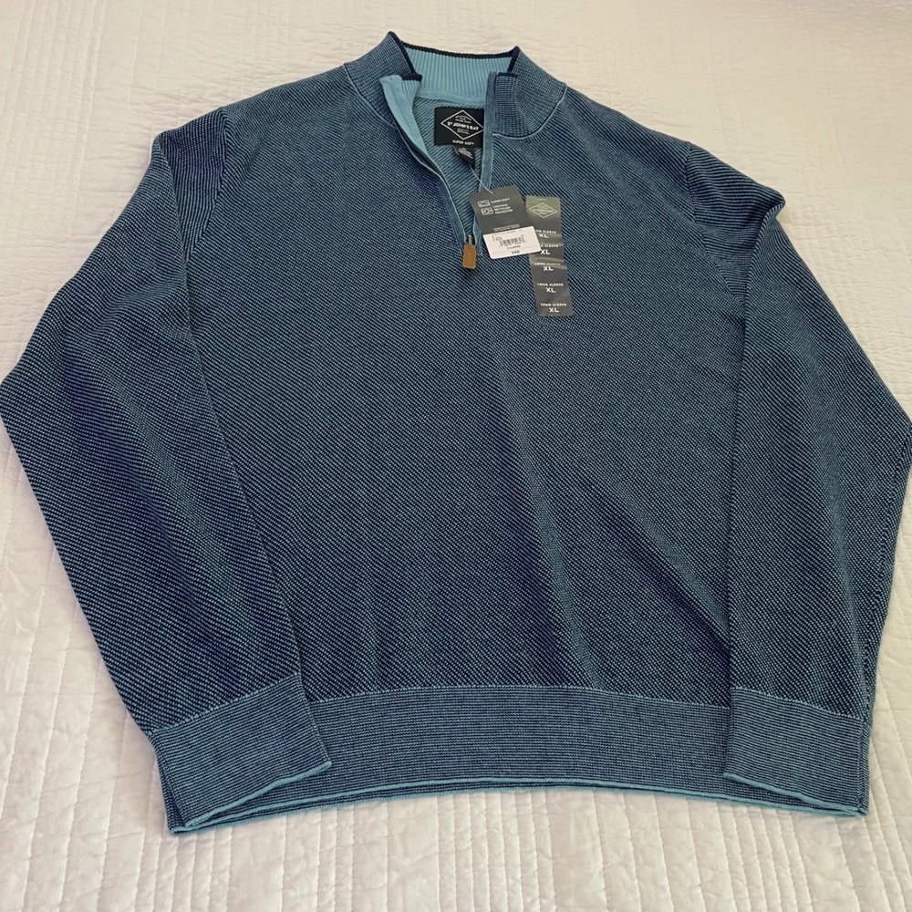 St Johns Bay Mens XL Blue Super Soft Quarter Zip Pullover Sweater NWT